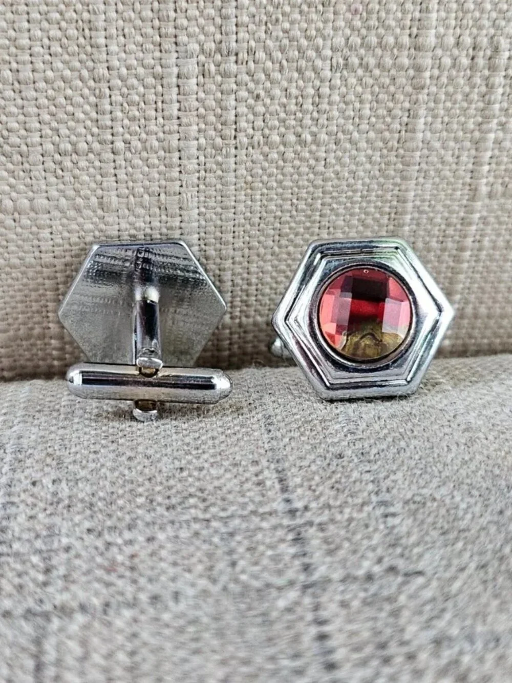 Father Day Gifts Cufflinks Silver Tone Red Crystal Centered Fashion Men Jewelry